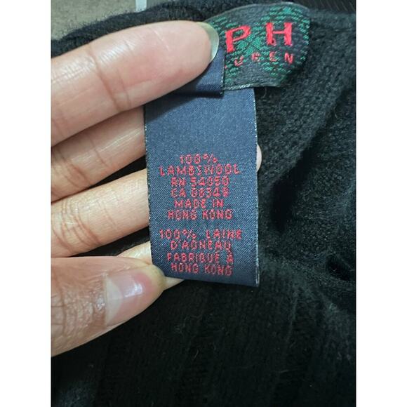 Ralph Lauren Turtleneck 100% Lambswool Black Ribbed Sweater Midi Dress Sz Large - Picture 6 of 6